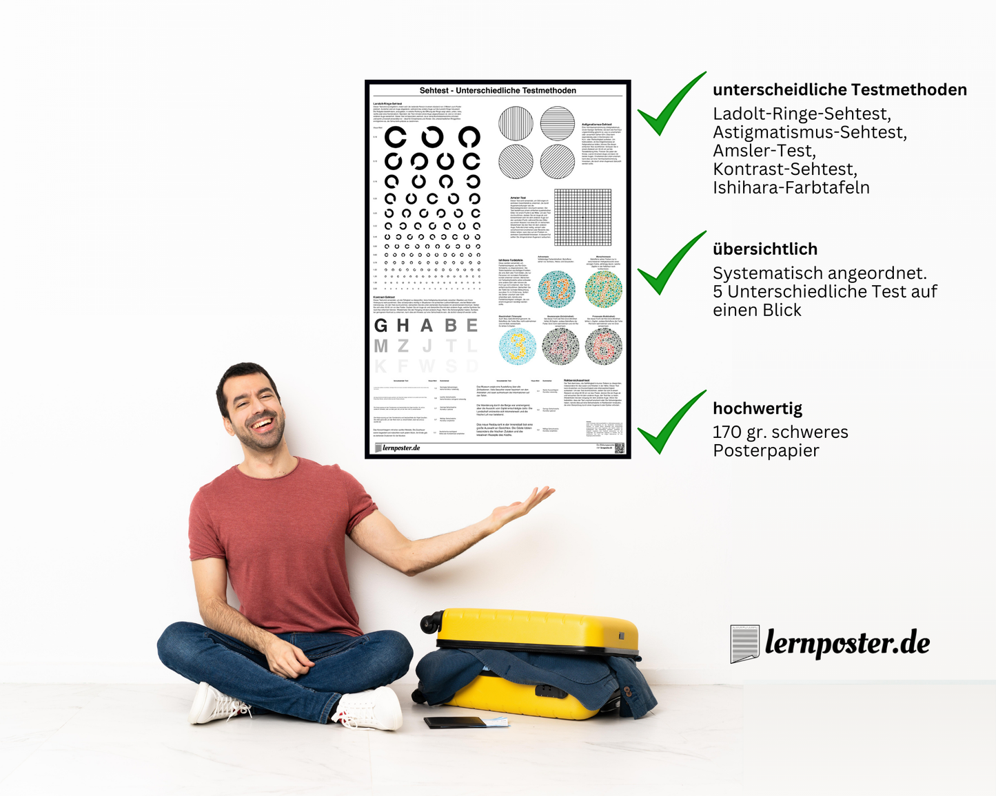 Lernposter© | Sehtest Lernposter | Verschiedene Testmethoden zur Sehstärkekontrolle – ideal für den ersten Sehtest und als Vorbereitung auf den Augenarzttermin. Perfekt für Kinder und Erwachsene!