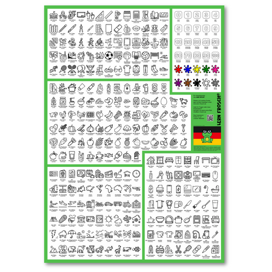 Lern Frosch® A0-A1 Deutsch Wortschatz lernen | Vokabelposter für Anfänger zum visuellen Lernen | 300 Wörter mit Bildern & Lautschrift für den Alltag zum Lernen