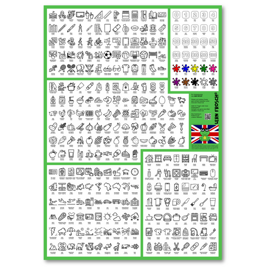 Lern Frosch® A0-A1 Englisch Wortschatz lernen | Vokabelposter für Anfänger zum visuellen Lernen | 300 Wörter mit Bildern & Lautschrift für den Alltag zum Lernen