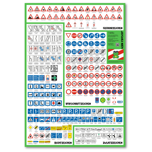 Lern Frosch© I Verkehrszeichen Poster für den Führerschein | Verkehrszeichen lernen, auffrischen & verstehen | Lernmaterial für Theorieprüfung & Straßenverkehr I XXL Format (70cm x 100cm)