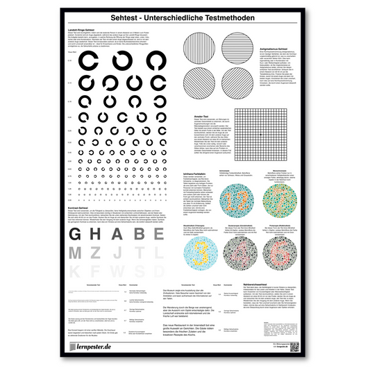 Lernposter© | Sehtest Lernposter | Verschiedene Testmethoden zur Sehstärkekontrolle – ideal für den ersten Sehtest und als Vorbereitung auf den Augenarzttermin. Perfekt für Kinder und Erwachsene!