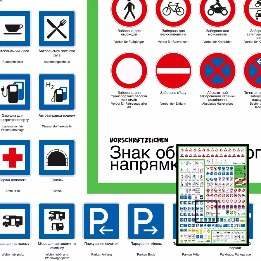 Lern Frosch© I Verkehrszeichen Poster für den Führerschein | Verkehrszeichen lernen, auffrischen & verstehen | Lernmaterial für Theorieprüfung & Straßenverkehr I XXL Format (70cm x 100cm) | mit ukrainischer Übersetzung